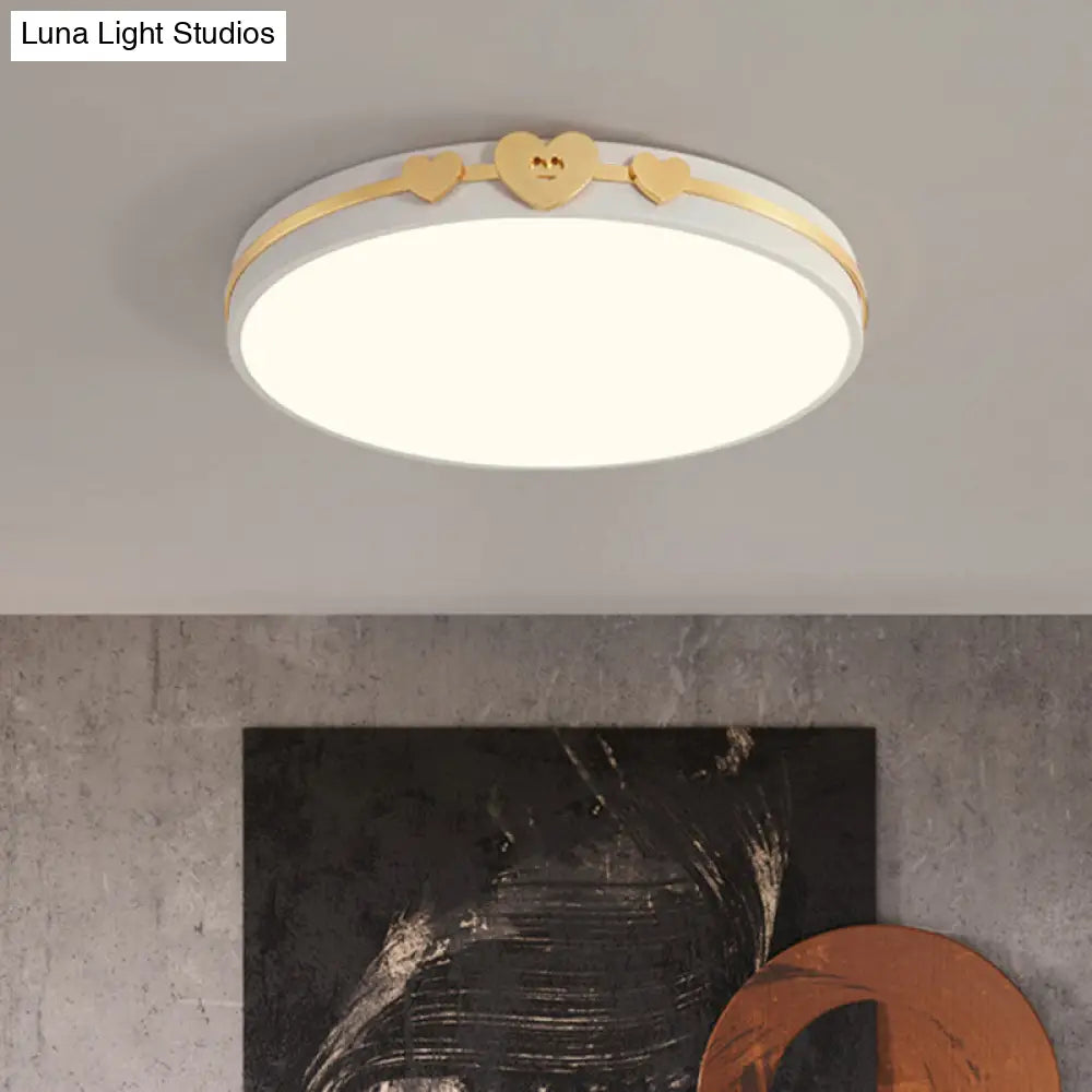 DecorBites™ DecorBites™ Nordic Circular Flush Lamp: Acrylic LED Bedroom Flush Lighting in Elegant White/Black/Grey with Gold Heart Deco