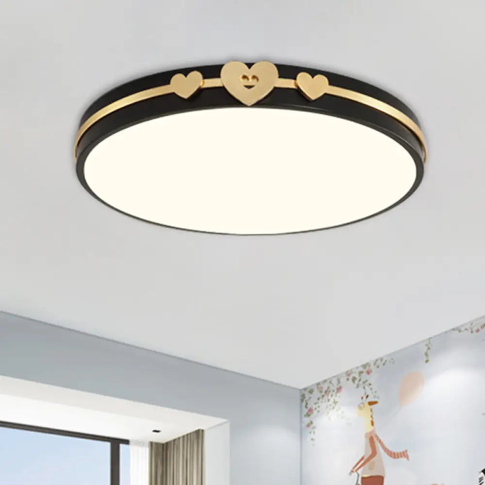 DecorBites™ DecorBites™ Nordic Circular Flush Lamp: Acrylic LED Bedroom Flush Lighting in Elegant White/Black/Grey with Gold Heart Deco