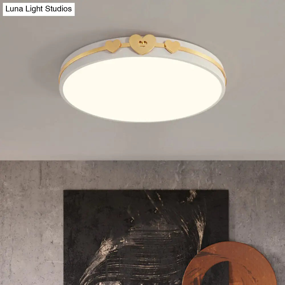 DecorBites™ DecorBites™ Nordic Circular Flush Lamp: Acrylic LED Bedroom Flush Lighting in Elegant White/Black/Grey with Gold Heart Deco