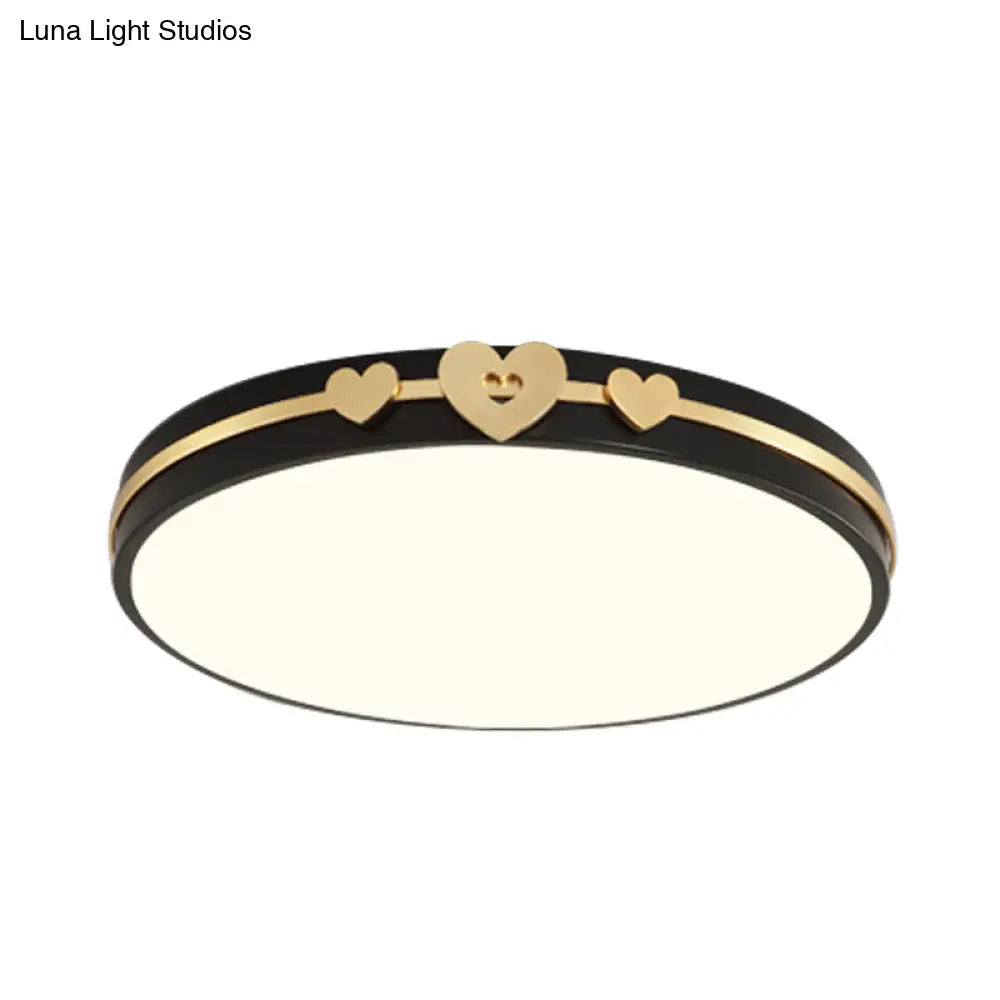 DecorBites™ DecorBites™ Nordic Circular Flush Lamp: Acrylic LED Bedroom Flush Lighting in Elegant White/Black/Grey with Gold Heart Deco