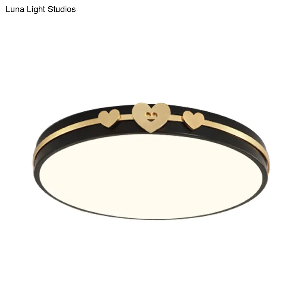 DecorBites™ DecorBites™ Nordic Circular Flush Lamp: Acrylic LED Bedroom Flush Lighting in Elegant White/Black/Grey with Gold Heart Deco