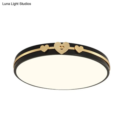 DecorBites™ DecorBites™ Nordic Circular Flush Lamp: Acrylic LED Bedroom Flush Lighting in Elegant White/Black/Grey with Gold Heart Deco