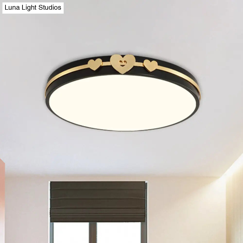 DecorBites™ DecorBites™ Nordic Circular Flush Lamp: Acrylic LED Bedroom Flush Lighting in Elegant White/Black/Grey with Gold Heart Deco