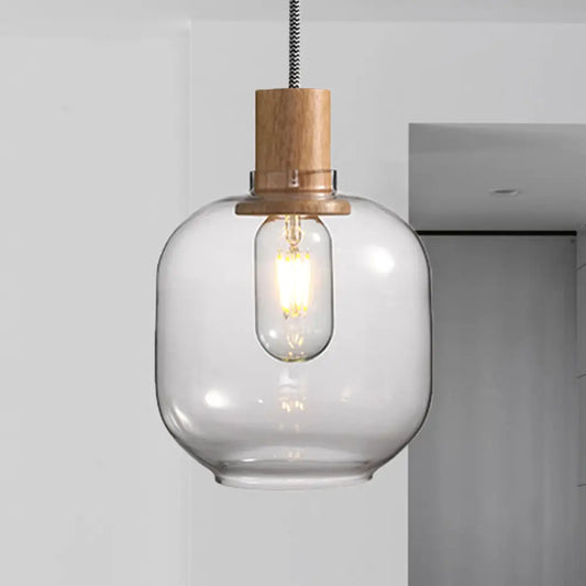 Nordic Clear Glass Jar Hanging Light Fixture for Bedroom - 1 Light Kit - 5"/6" Wide