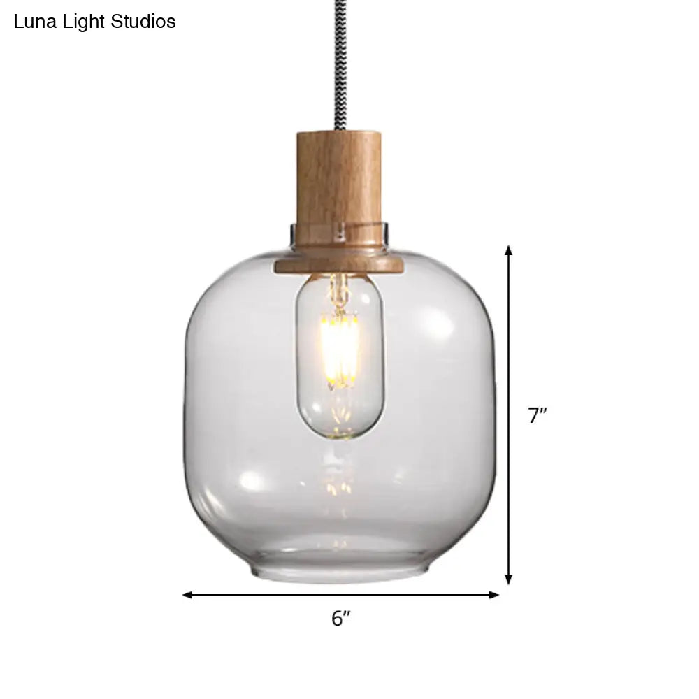 Nordic Clear Glass Jar Hanging Light Fixture for Bedroom - 1 Light Kit - 5"/6" Wide