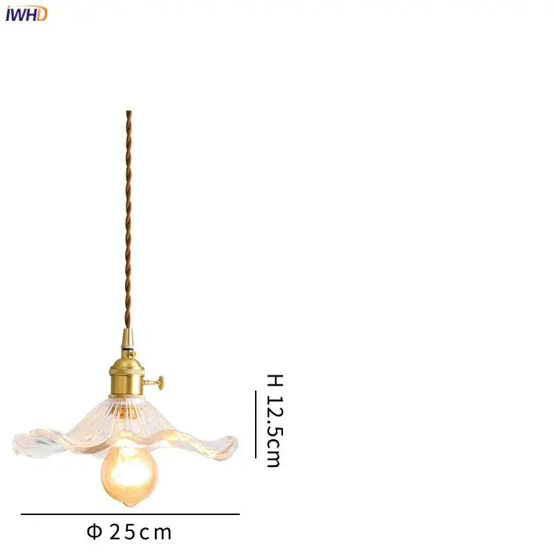 Nordic colorful wavy glass copper led pendant light with fluted shade and brass hardware for dining room lighting