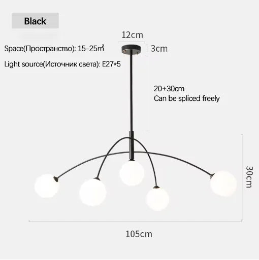 Nordic Comet Glass Ball Chandelier - Elegant Home Décor - black D105cm - Chandelier