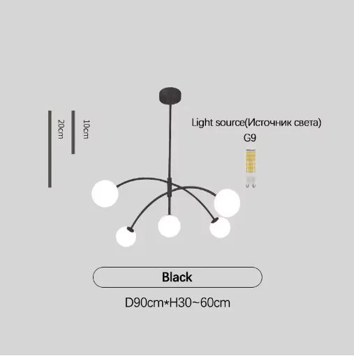 Nordic Comet Glass Ball Chandelier - Elegant Home Décor - black D90cm - Chandelier