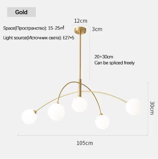 Nordic Comet Glass Ball Chandelier - Elegant Home Décor - Gold D105cm - Chandelier