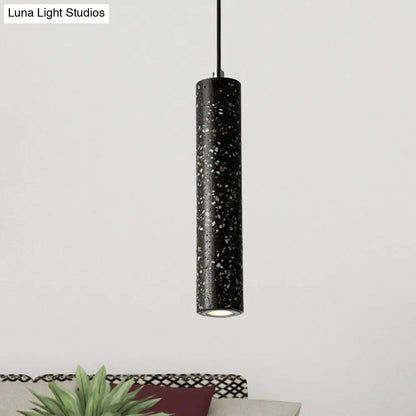 Nordic Concrete Tube Pendant Lighting - 1 Light Black/White/Yellow Suspension