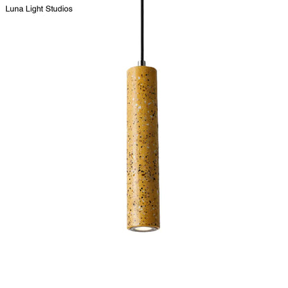 Nordic Concrete Tube Pendant Lighting - 1 Light Black/White/Yellow Suspension