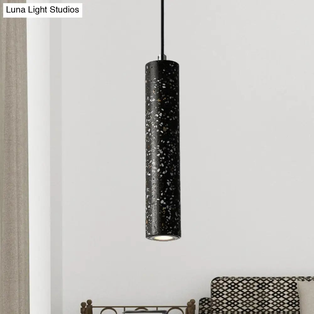 Nordic Concrete Tube Pendant Lighting - 1 Light Black/White/Yellow Suspension