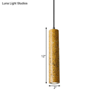 Nordic Concrete Tube Pendant Lighting - 1 Light Black/White/Yellow Suspension