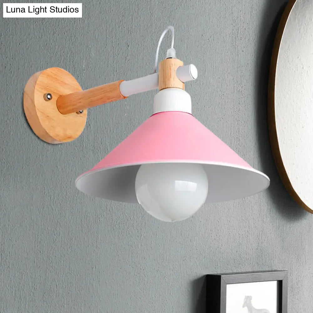 DecorBites™ DecorBites™ Nordic Cone Wall Lighting Fixture - Stylish 1-Head Metallic Sconce Lamp with Wooden Joint - Black/Grey for Hallway