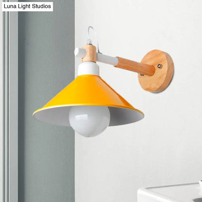 DecorBites™ DecorBites™ Nordic Cone Wall Lighting Fixture - Stylish 1-Head Metallic Sconce Lamp with Wooden Joint - Black/Grey for Hallway