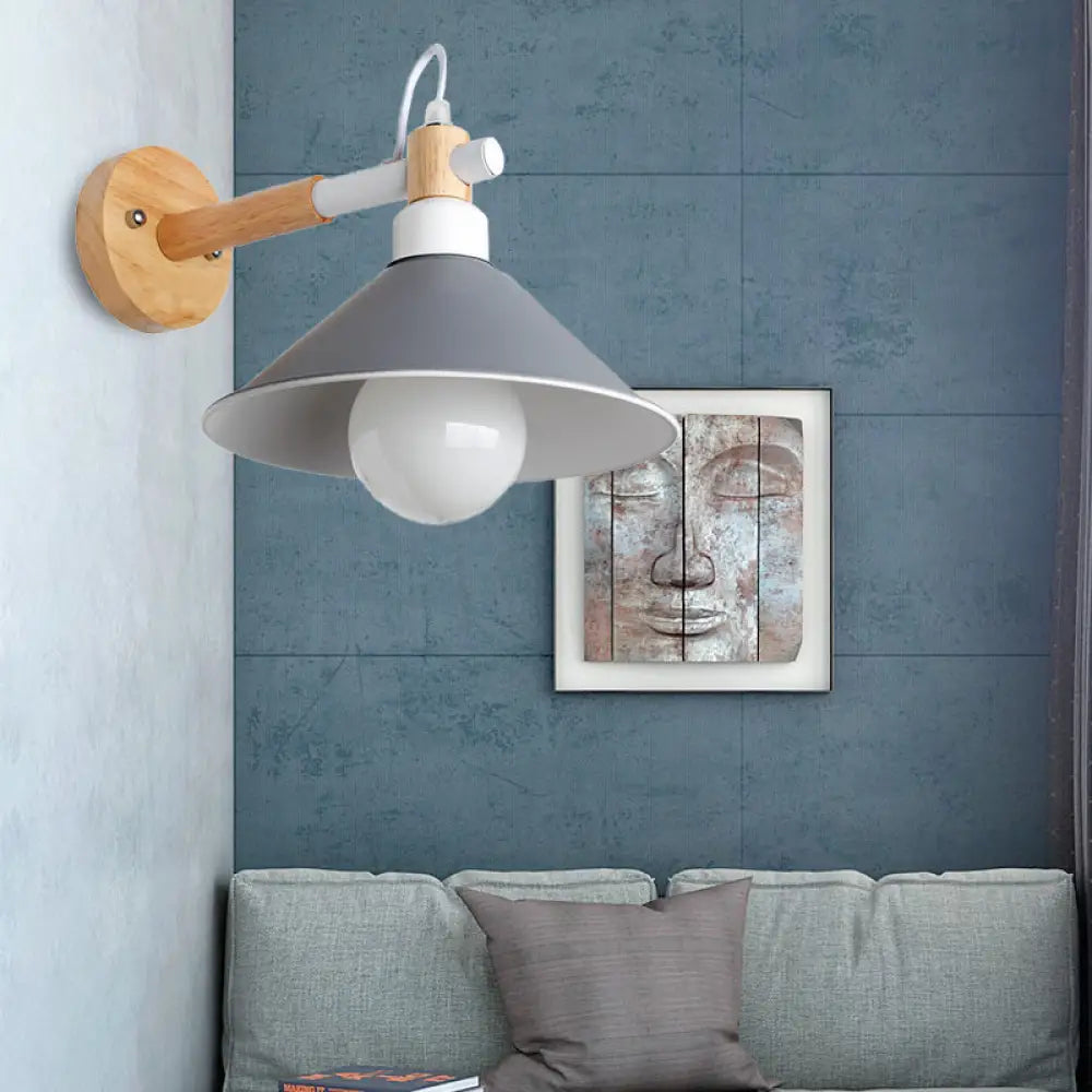 DecorBites™ DecorBites™ Nordic Cone Wall Lighting Fixture - Stylish 1-Head Metallic Sconce Lamp with Wooden Joint - Black/Grey for Hallway