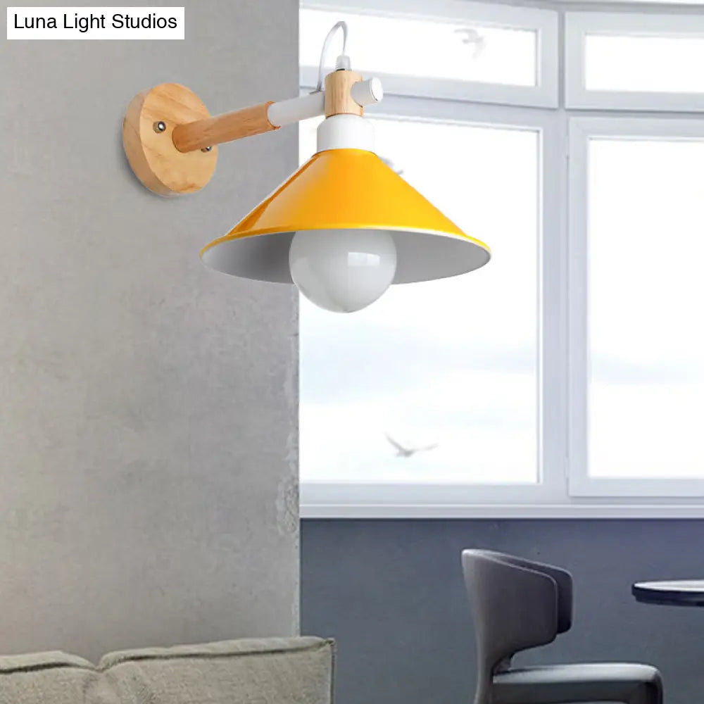 DecorBites™ DecorBites™ Nordic Cone Wall Lighting Fixture - Stylish 1-Head Metallic Sconce Lamp with Wooden Joint - Black/Grey for Hallway