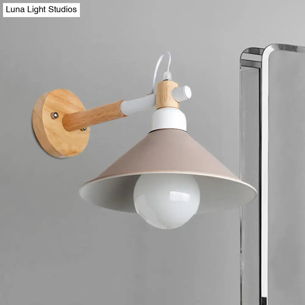 DecorBites™ DecorBites™ Nordic Cone Wall Lighting Fixture - Stylish 1-Head Metallic Sconce Lamp with Wooden Joint - Black/Grey for Hallway