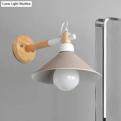DecorBites™ DecorBites™ Nordic Cone Wall Lighting Fixture - Stylish 1-Head Metallic Sconce Lamp with Wooden Joint - Black/Grey for Hallway