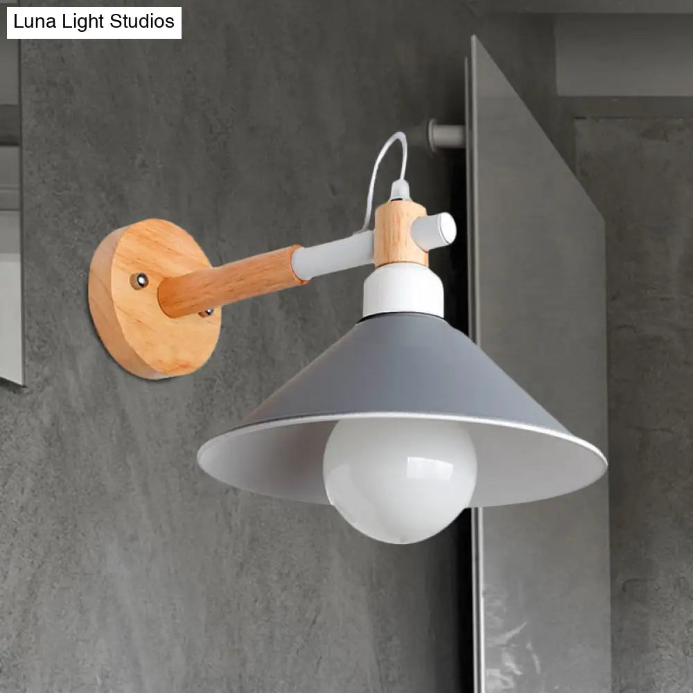 DecorBites™ DecorBites™ Nordic Cone Wall Lighting Fixture - Stylish 1-Head Metallic Sconce Lamp with Wooden Joint - Black/Grey for Hallway