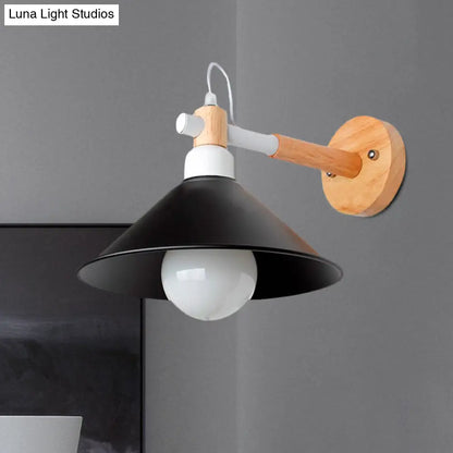 DecorBites™ DecorBites™ Nordic Cone Wall Lighting Fixture - Stylish 1-Head Metallic Sconce Lamp with Wooden Joint - Black/Grey for Hallway