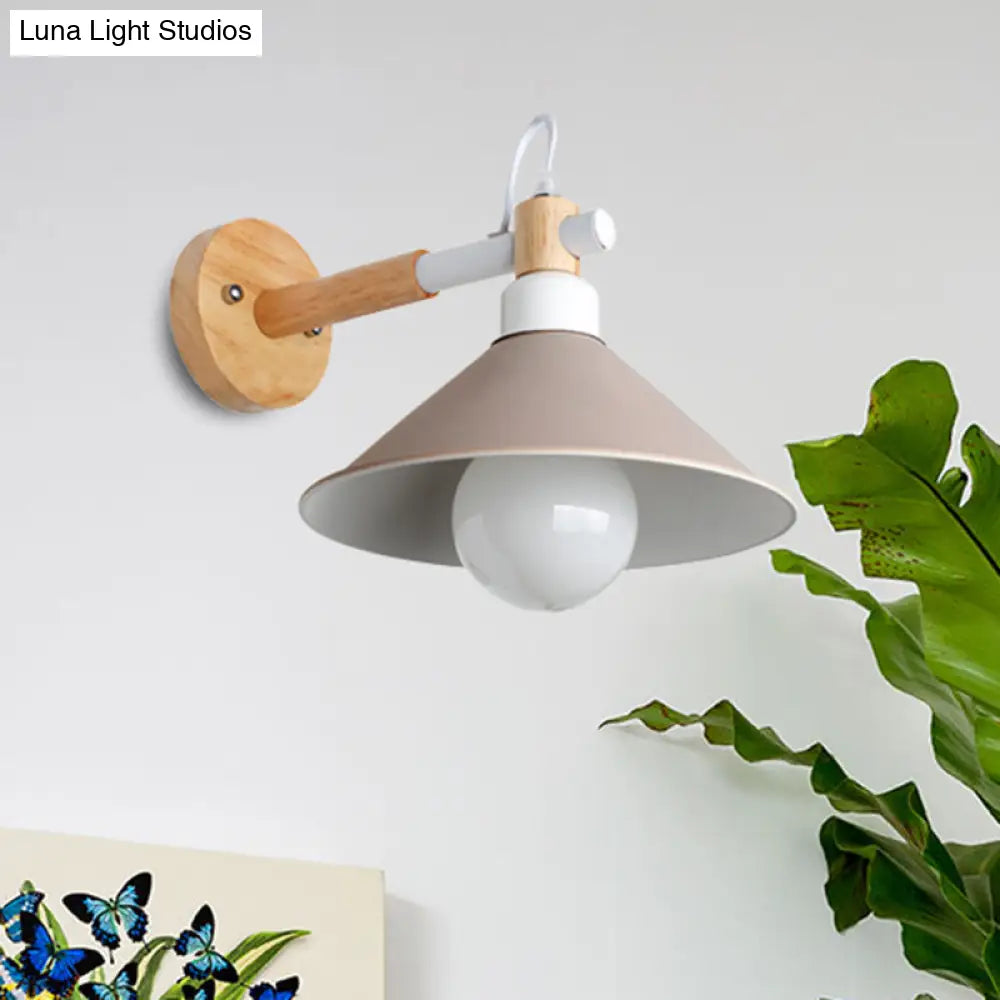 DecorBites™ DecorBites™ Nordic Cone Wall Lighting Fixture - Stylish 1-Head Metallic Sconce Lamp with Wooden Joint - Black/Grey for Hallway