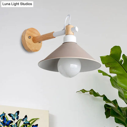 DecorBites™ DecorBites™ Nordic Cone Wall Lighting Fixture - Stylish 1-Head Metallic Sconce Lamp with Wooden Joint - Black/Grey for Hallway