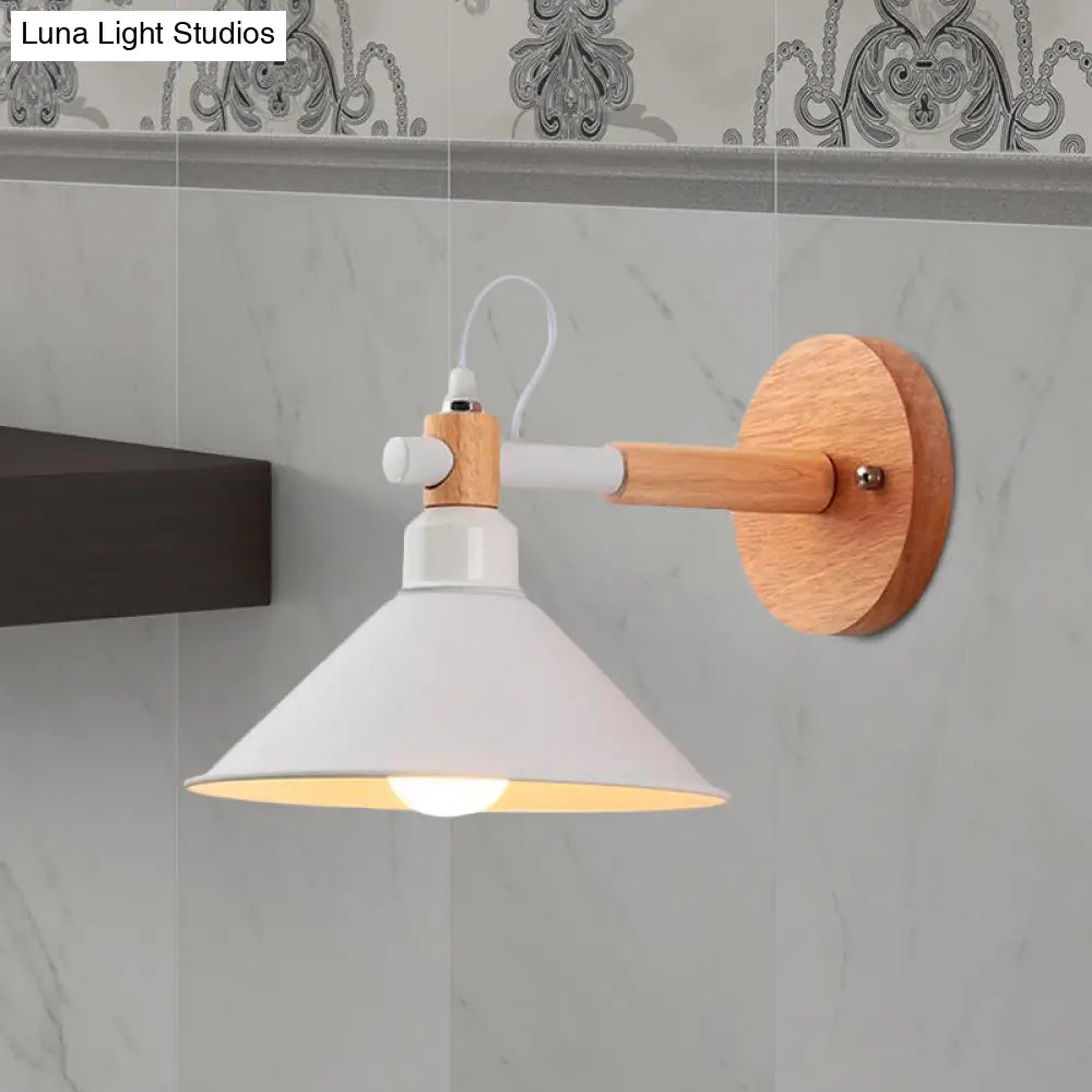 DecorBites™ DecorBites™ Nordic Cone Wall Lighting Fixture - Stylish 1-Head Metallic Sconce Lamp with Wooden Joint - Black/Grey for Hallway