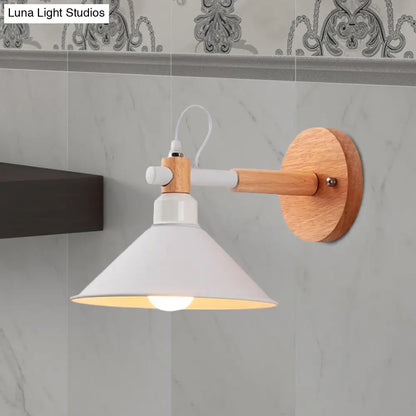 DecorBites™ DecorBites™ Nordic Cone Wall Lighting Fixture - Stylish 1-Head Metallic Sconce Lamp with Wooden Joint - Black/Grey for Hallway