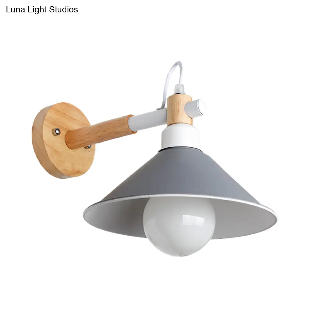 DecorBites™ DecorBites™ Nordic Cone Wall Lighting Fixture - Stylish 1-Head Metallic Sconce Lamp with Wooden Joint - Black/Grey for Hallway