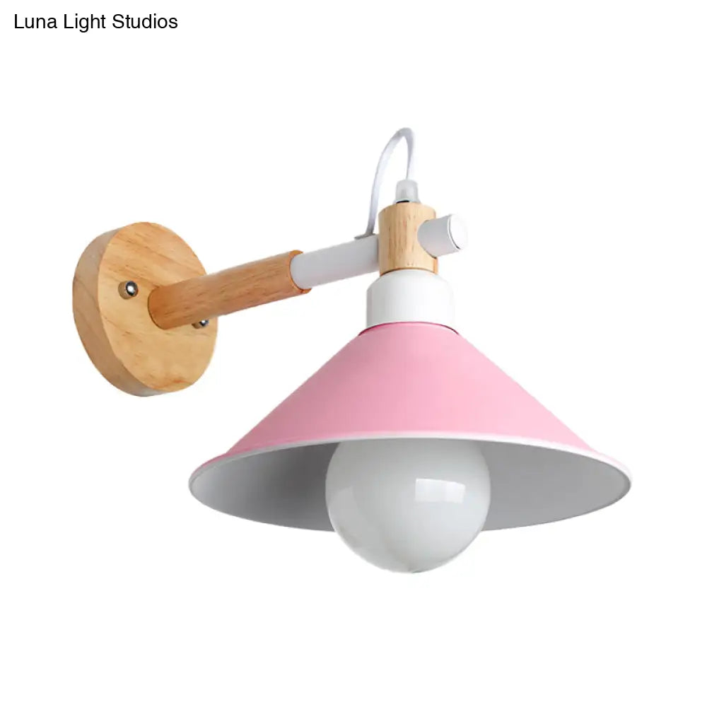 DecorBites™ DecorBites™ Nordic Cone Wall Lighting Fixture - Stylish 1-Head Metallic Sconce Lamp with Wooden Joint - Black/Grey for Hallway