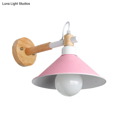 DecorBites™ DecorBites™ Nordic Cone Wall Lighting Fixture - Stylish 1-Head Metallic Sconce Lamp with Wooden Joint - Black/Grey for Hallway