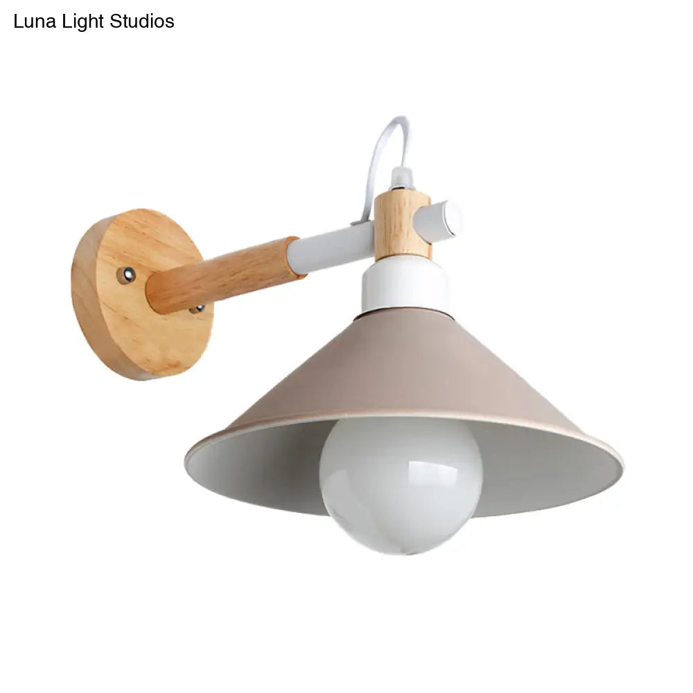 DecorBites™ DecorBites™ Nordic Cone Wall Lighting Fixture - Stylish 1-Head Metallic Sconce Lamp with Wooden Joint - Black/Grey for Hallway