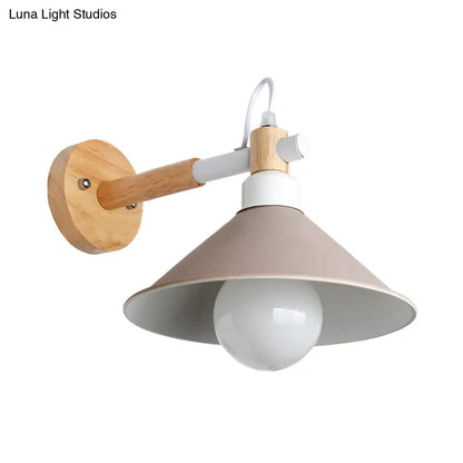 DecorBites™ DecorBites™ Nordic Cone Wall Lighting Fixture - Stylish 1-Head Metallic Sconce Lamp with Wooden Joint - Black/Grey for Hallway