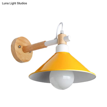 DecorBites™ DecorBites™ Nordic Cone Wall Lighting Fixture - Stylish 1-Head Metallic Sconce Lamp with Wooden Joint - Black/Grey for Hallway