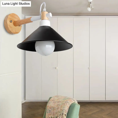 DecorBites™ DecorBites™ Nordic Cone Wall Lighting Fixture - Stylish 1-Head Metallic Sconce Lamp with Wooden Joint - Black/Grey for Hallway
