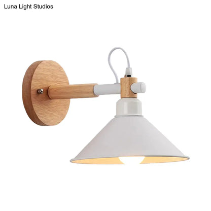DecorBites™ DecorBites™ Nordic Cone Wall Lighting Fixture - Stylish 1-Head Metallic Sconce Lamp with Wooden Joint - Black/Grey for Hallway