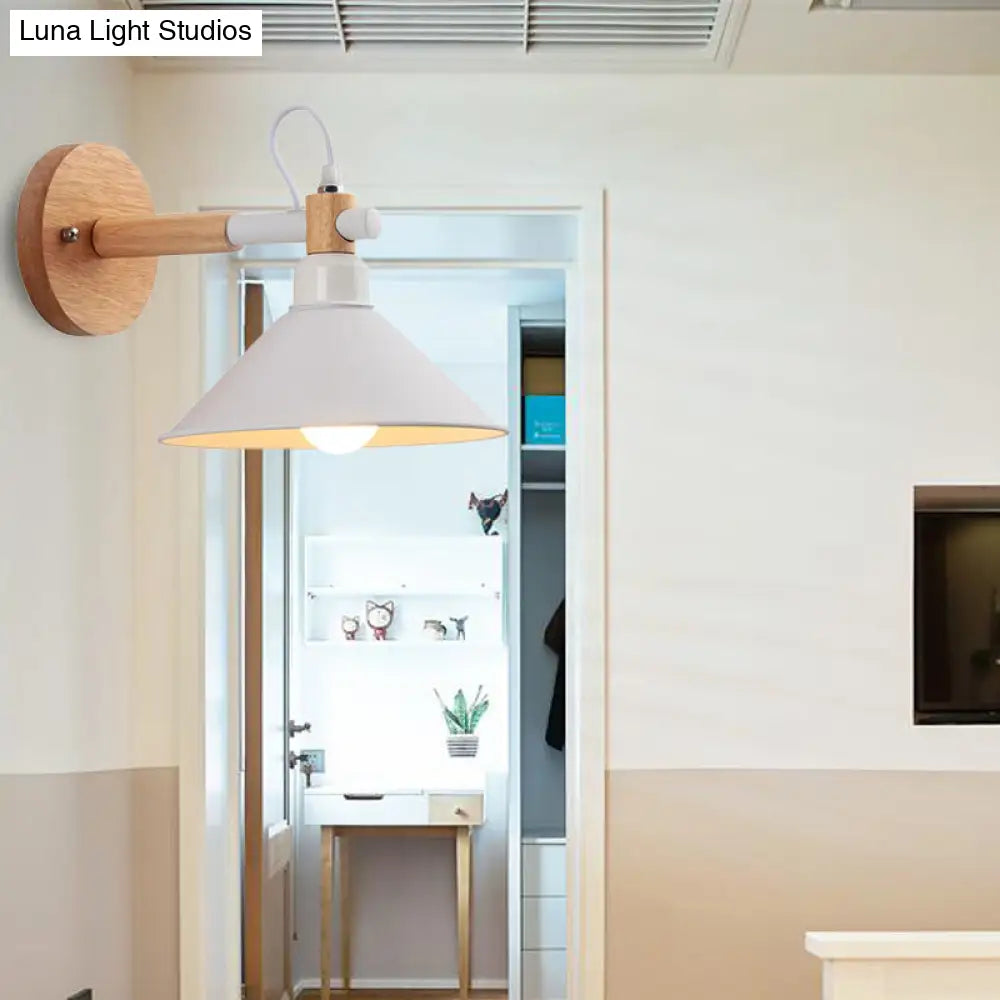 DecorBites™ DecorBites™ Nordic Cone Wall Lighting Fixture - Stylish 1-Head Metallic Sconce Lamp with Wooden Joint - Black/Grey for Hallway