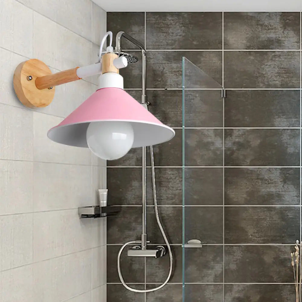 DecorBites™ DecorBites™ Nordic Cone Wall Lighting Fixture - Stylish 1-Head Metallic Sconce Lamp with Wooden Joint - Black/Grey for Hallway