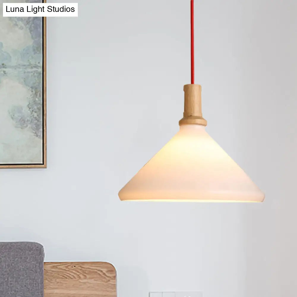 Nordic Conical Pendant Light - Frosted Glass, White - Dining Room Ceiling Hanging