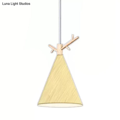 Nordic Conical Pendant Metallic Hanging Light with Antler Deco - 1-Bulb Ceiling Fixture for Dining Room