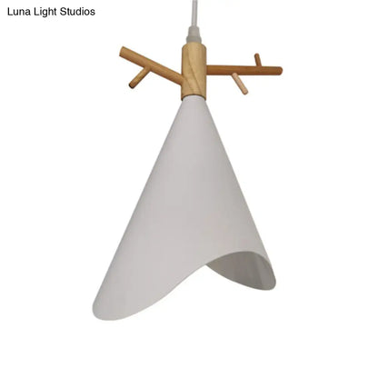 Nordic Conical Pendant Metallic Hanging Light with Antler Deco - 1-Bulb Ceiling Fixture for Dining Room