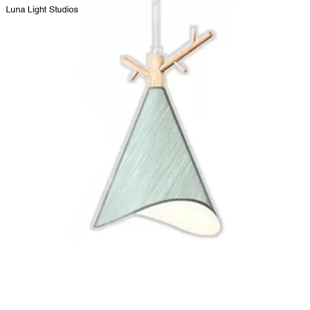 Nordic Conical Pendant Metallic Hanging Light with Antler Deco - 1-Bulb Ceiling Fixture for Dining Room