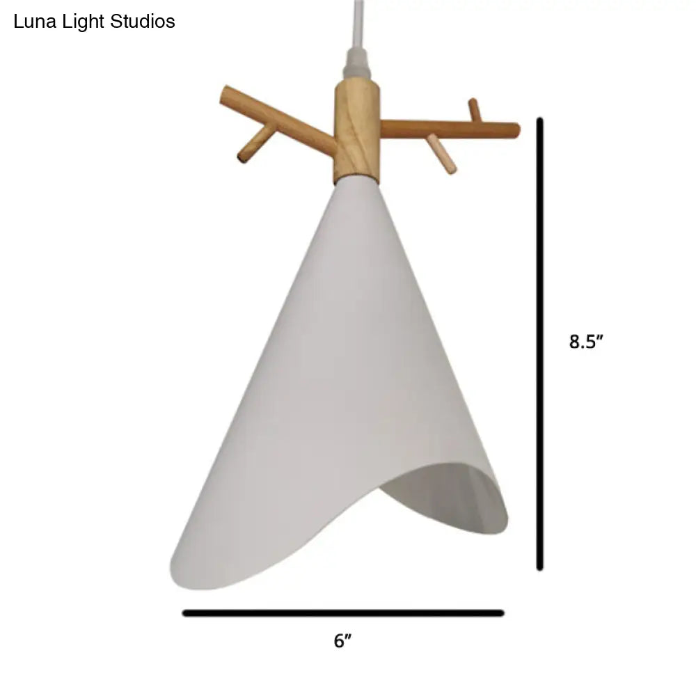 Nordic Conical Pendant Metallic Hanging Light with Antler Deco - 1-Bulb Ceiling Fixture for Dining Room