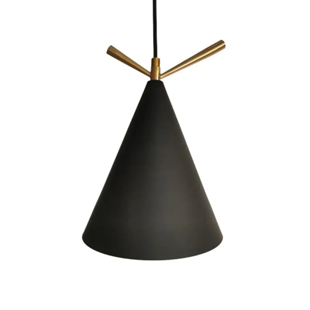 Nordic Conical Pendant Metallic Hanging Light with Antler Deco - 1-Bulb Ceiling Fixture for Dining Room