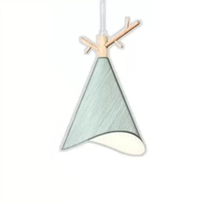 Nordic Conical Pendant Metallic Hanging Light with Antler Deco - 1-Bulb Ceiling Fixture for Dining Room