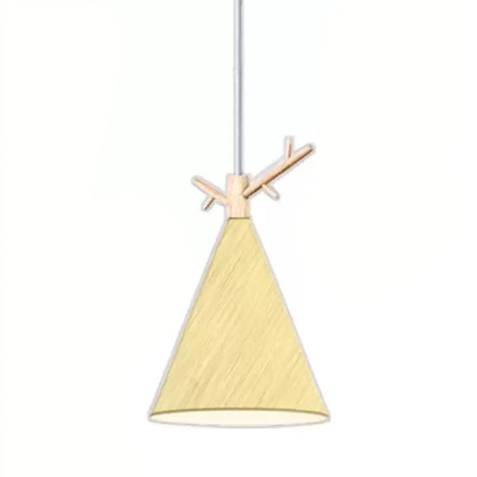 Nordic Conical Pendant Metallic Hanging Light with Antler Deco - 1-Bulb Ceiling Fixture for Dining Room