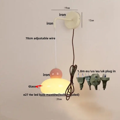 Cream-colored Nordic cream and blush pink glass wall light fixture with iron mounting bracket for bedroom decorbites lamp