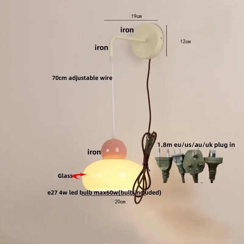 Cream-colored Nordic cream and blush pink glass wall light fixture with iron mounting bracket for bedroom decorbites lamp