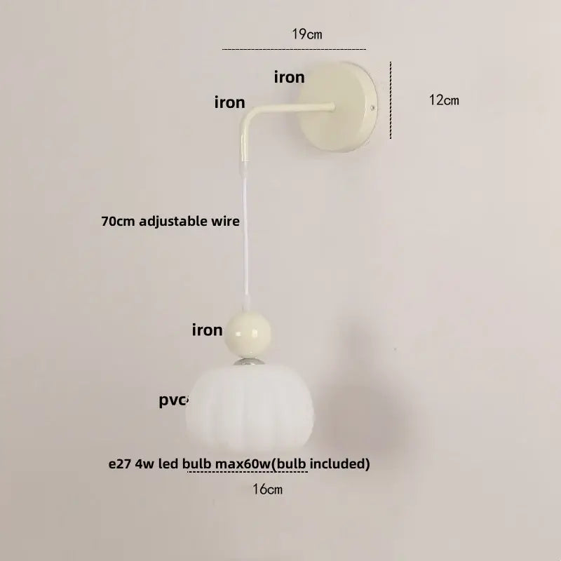 Cream-colored ribbed pvc pendant lamp with iron mounting bracket and adjustable wire for wall light decorbites iron Nordic fixture